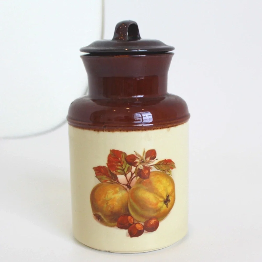 McCoy 253 Harvest Fruit Ceramic Canister with Lid Brown Cream Vintage USA